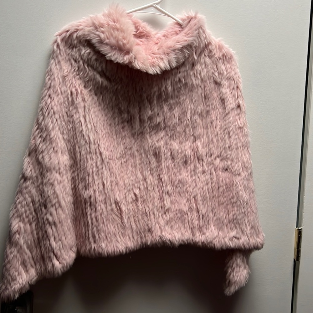 Pink poncho top. One size, warm! 100% rabbit fur. Small or medium